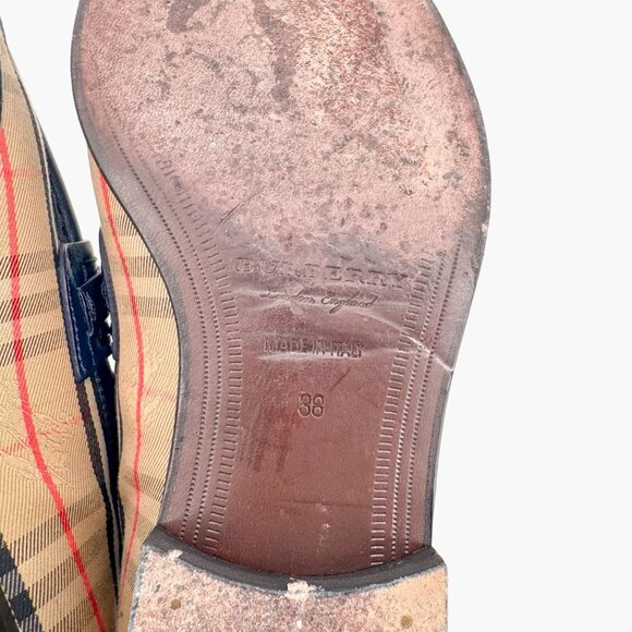 Burberry Solway Chain Loafer EU 38 US 7-7.5 Beige Haymarket Check Canvas Moorley - Picture 12 of 13